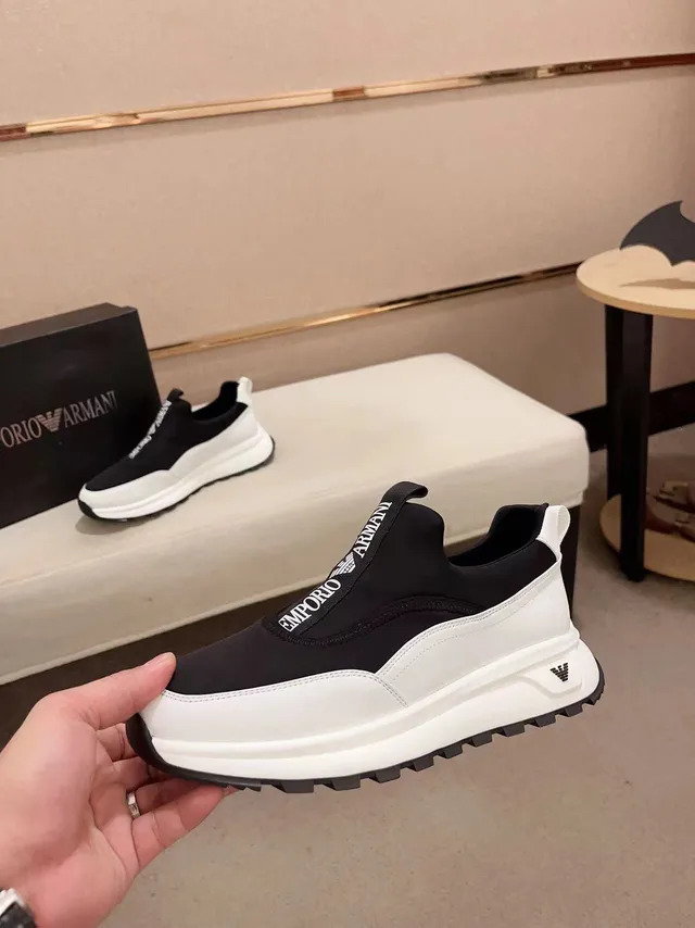 Emporio Armani Black White Slip-On Panelled Chunky Sneakers 3