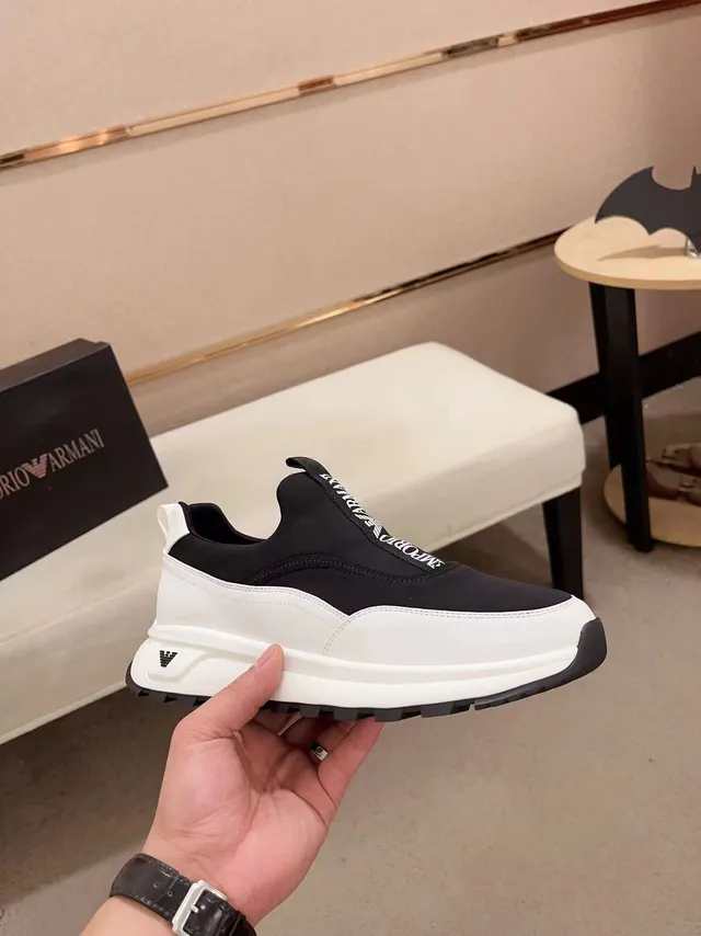Emporio Armani Black White Slip-On Panelled Chunky Sneakers 4