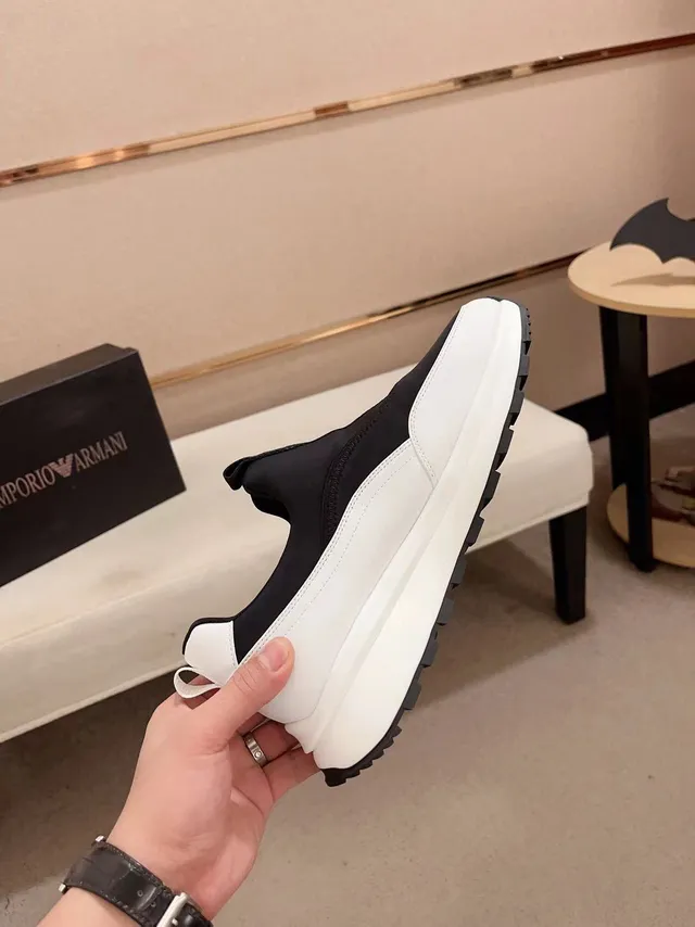 Emporio Armani Black White Slip-On Panelled Chunky Sneakers 5