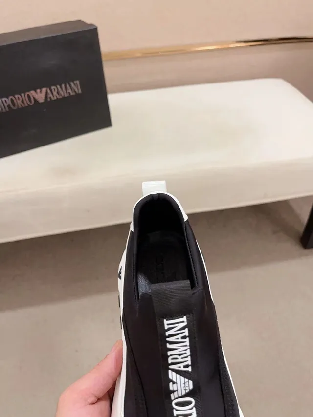 Emporio Armani Black White Slip-On Panelled Chunky Sneakers 6