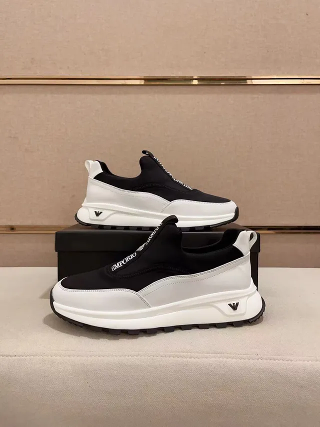 Emporio Armani Black White Slip-On Panelled Chunky Sneakers 7