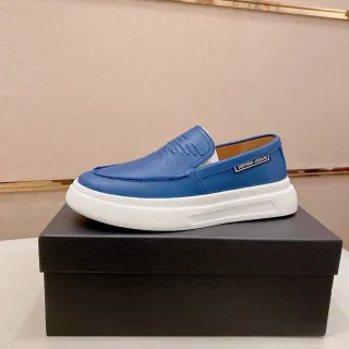 Emporio Armani Mocasín Cuero Azul Blanco Embossed Vamp