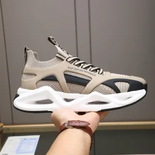 Emporio Armani EA7 Beige and Black Knit Lifestyle Sneakers