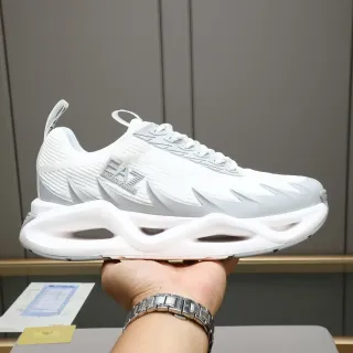 Emporio Armani EA7 White and Gray Sculpted Midsole Lifestyle Sneakers