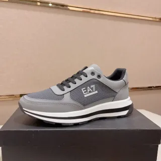 Emporio Armani ধূসর কালো মেশ ও সিন্থেটিক উপরের অংশ বহুস্তরীয় বৈপরীত্য সোল স্নিকার্স