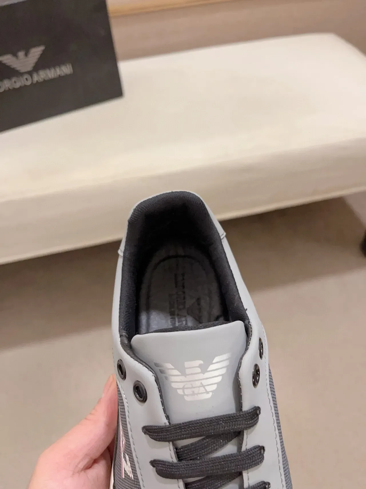 Emporio Armani Gray Black Mesh-and-Synthetic Upper Multi-Layered Contrast Sole Sneakers 6