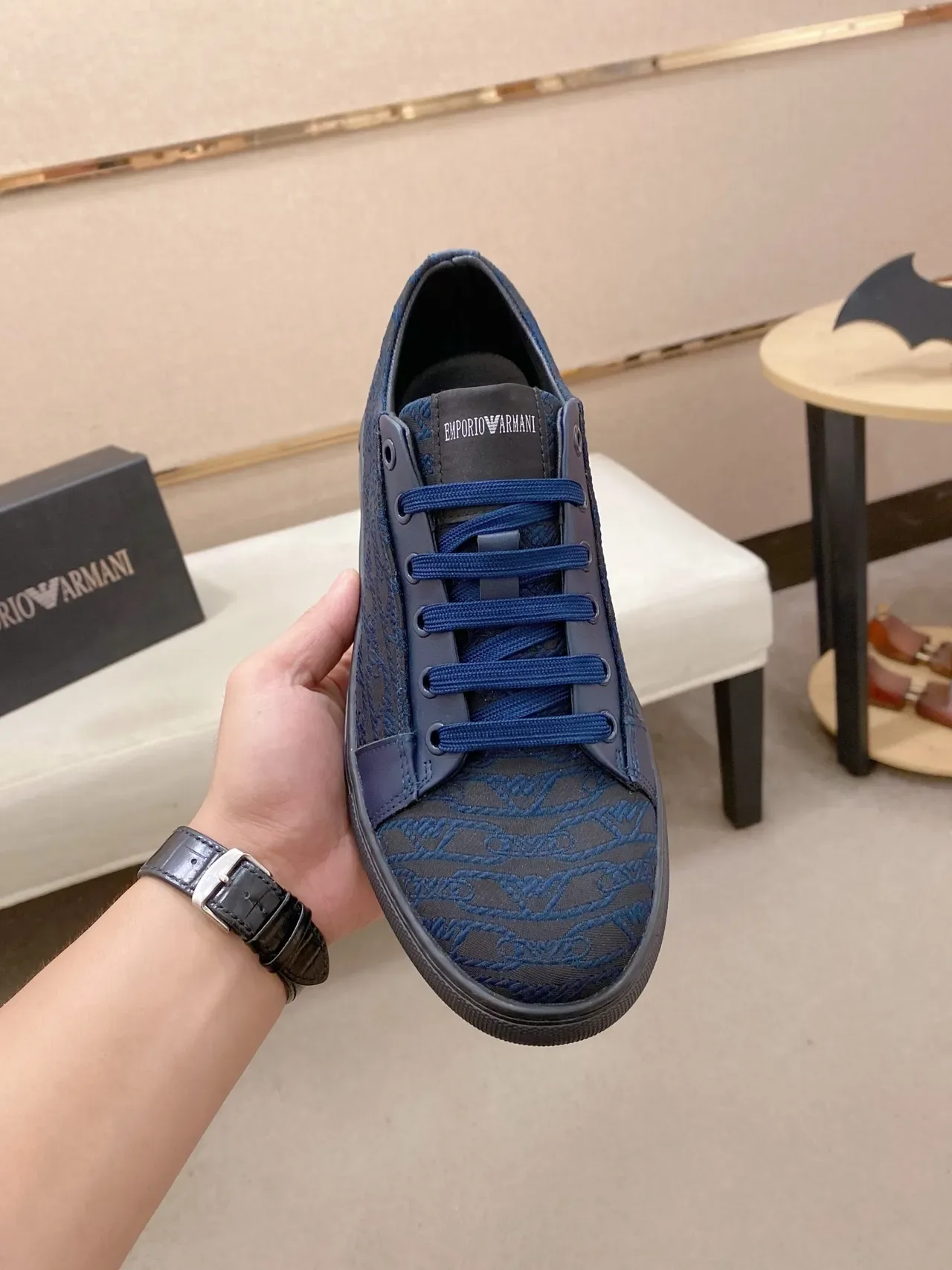 Emporio Armani 海军蓝 提花 低帮 休闲鞋 5