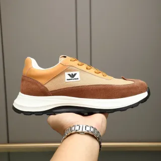 Emporio Armani Tan and Brown Mixed-Material Lifestyle Sneaker