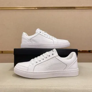 Emporio Armani সাদা টেক্সচার্ড লেদার ঈগল লোগো লাইফস্টাইল স্নিকার্স