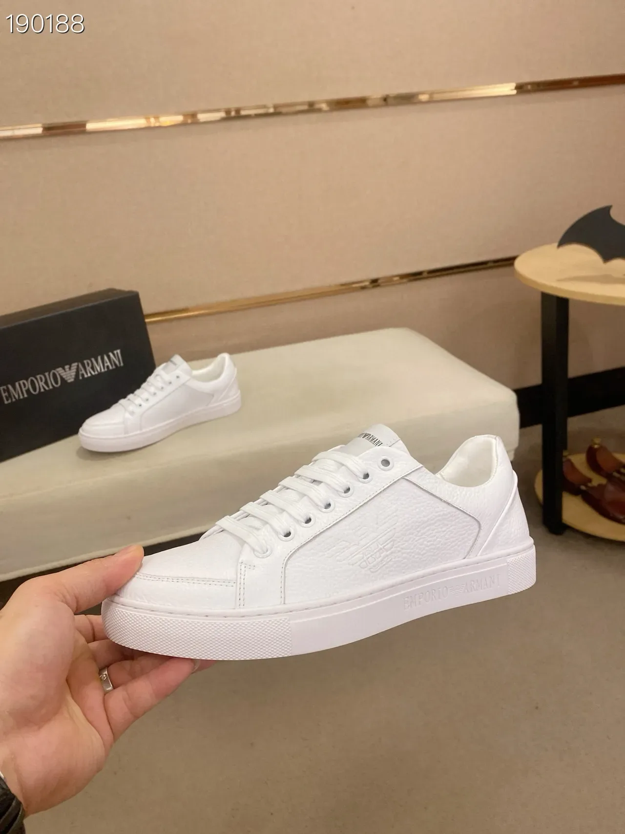 Emporio Armani White Textured Leather Eagle Logo Lifestyle Sneakers 4