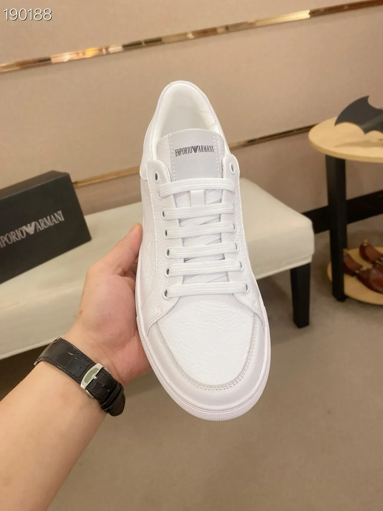Emporio Armani White Textured Leather Eagle Logo Lifestyle Sneakers 5