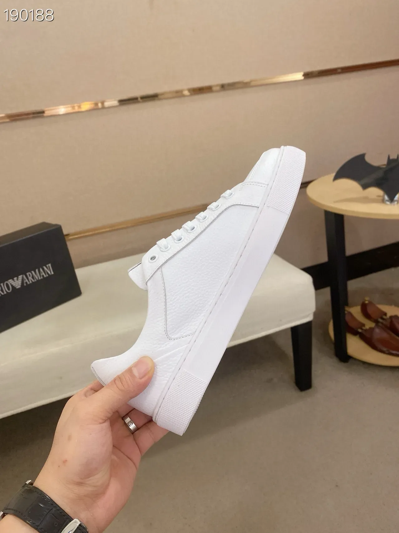 Emporio Armani White Textured Leather Eagle Logo Lifestyle Sneakers 7