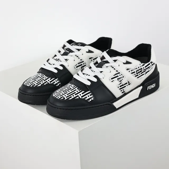 Fendi Black White Panelled Leather Construction Geometric FF Print Lifestyle Sneakers 2