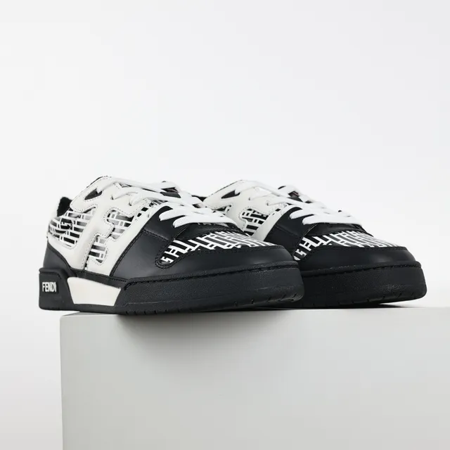 Fendi Black White Panelled Leather Construction Geometric FF Print Lifestyle Sneakers 3