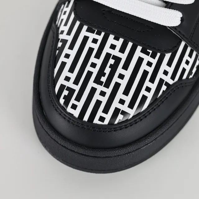 Fendi Black White Panelled Leather Construction Geometric FF Print Lifestyle Sneakers 5