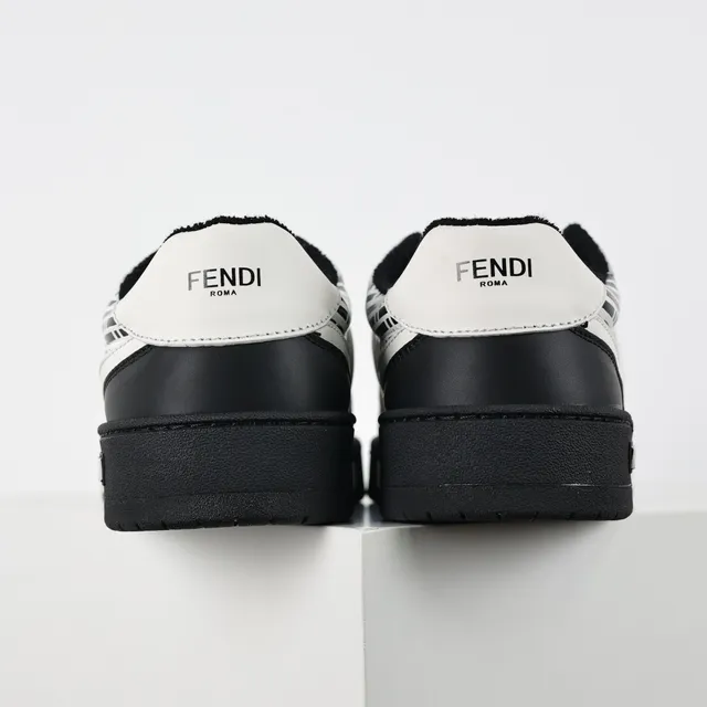 Fendi Black White Panelled Leather Construction Geometric FF Print Lifestyle Sneakers 8