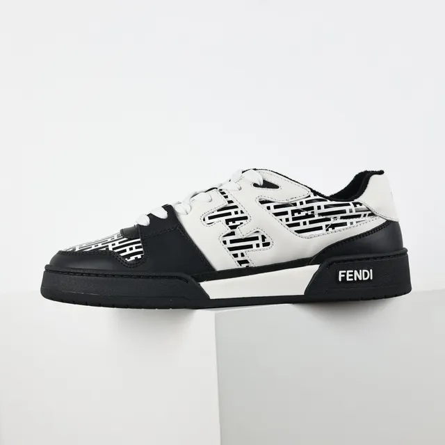 Fendi Black White Panelled Leather Construction Geometric FF Print Lifestyle Sneakers 9