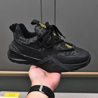Fendi काला पीला तल monogram वस्त्र ऊपरी चंक स्नीकर