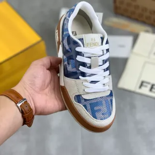 Fendi Blue Beige FF Monogram Textile Suede Overlays Lifestyle Sneakers