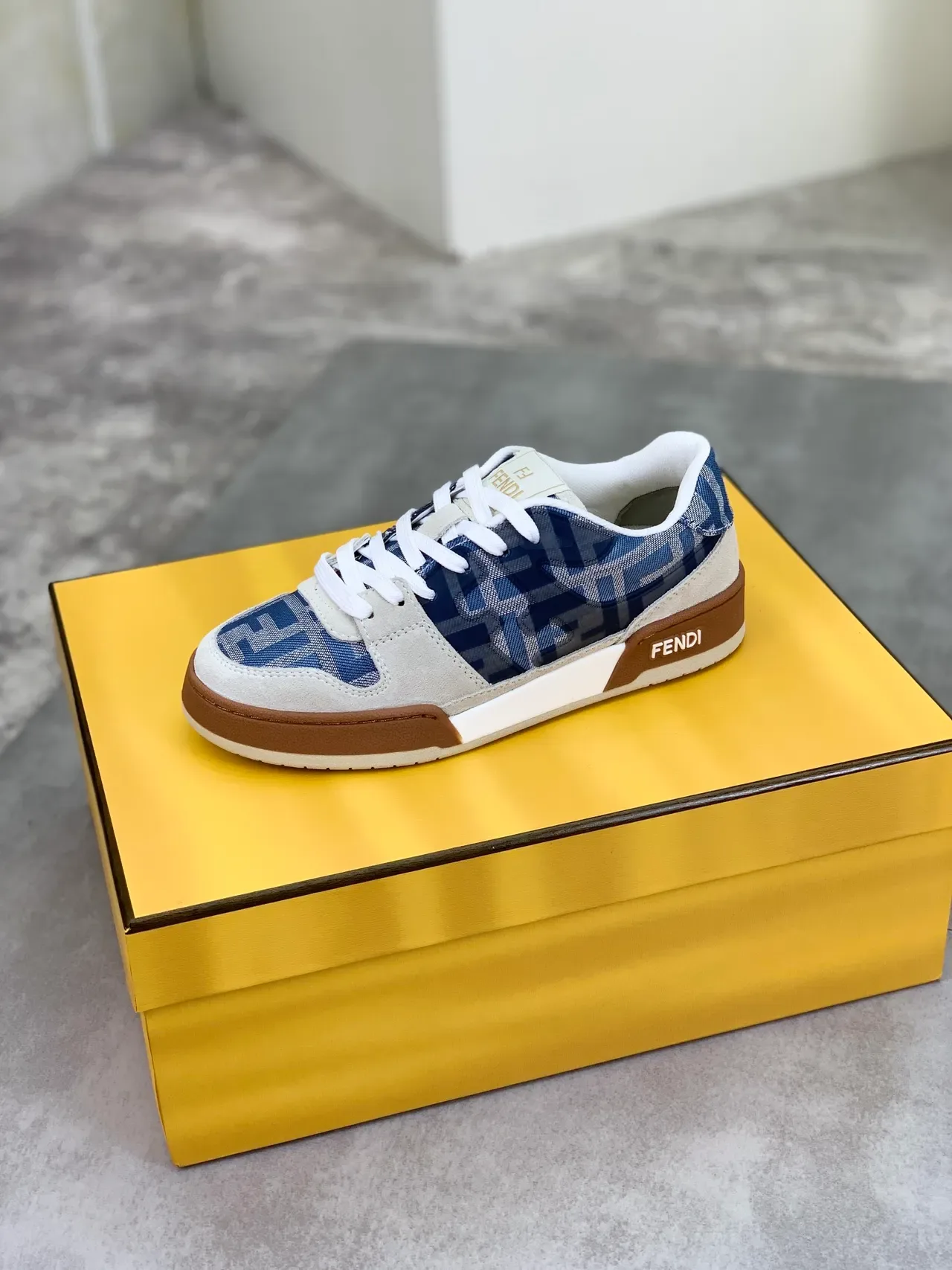 Fendi Blue Beige FF Monogram Textile Suede Overlays Lifestyle Sneakers 5