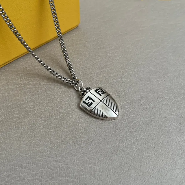 Fendi Club Shield Double-F Logo Silver Necklace 3