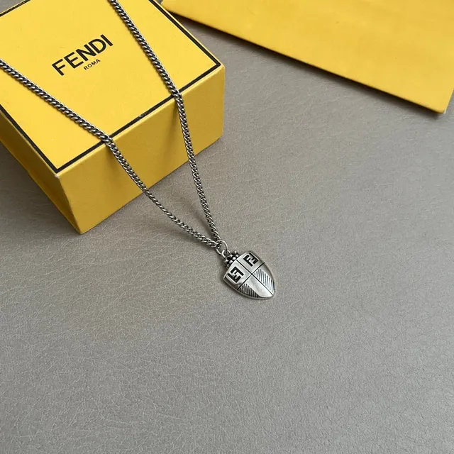 Fendi Club Shield Double-F Logo Silver Necklace 9