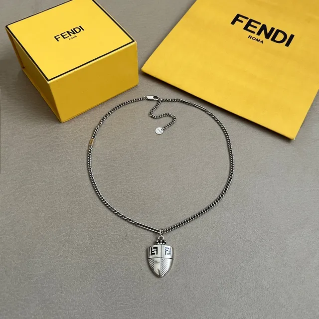 Fendi Club Shield Double-F Logo Silver Necklace 5
