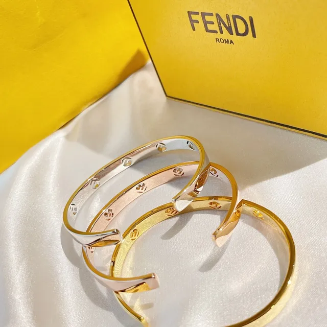 Fendi FF Logo Pavé Cuff Gold Silver Bracelet 8