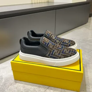 Fendi FF Slip-On Sneakers Brown Navy Black White Lifestyle Sneakers