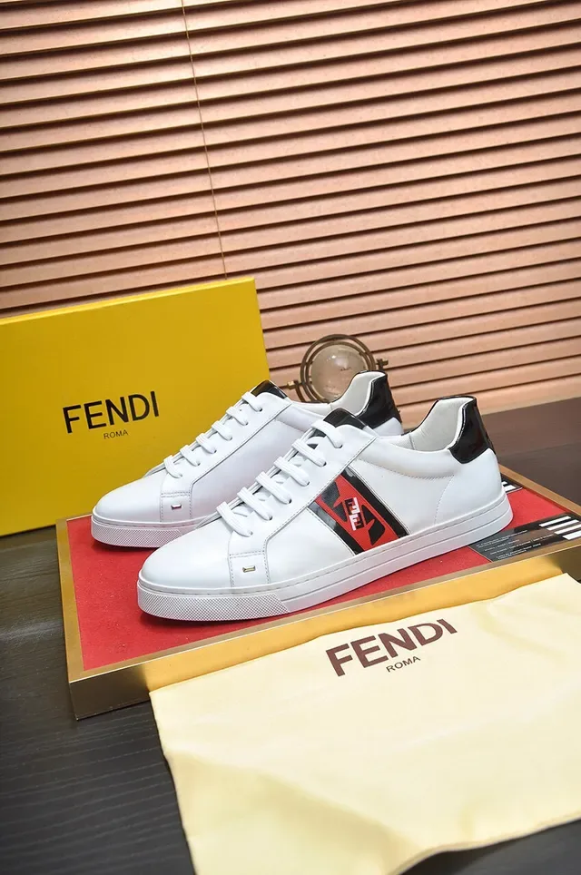 Fendi FF Stripe White and Red Black Lifestyle Sneakers 4