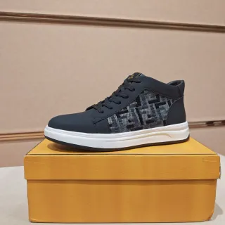 Fendi First Black White High-Top Monogrammed Side Panel Lifestyle Sneakers