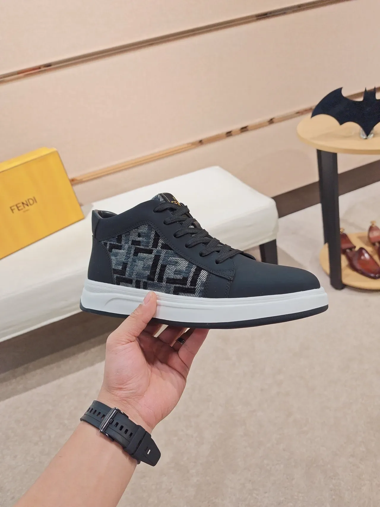 Fendi First Black White High-Top Monogrammed Side Panel Lifestyle Sneakers 4