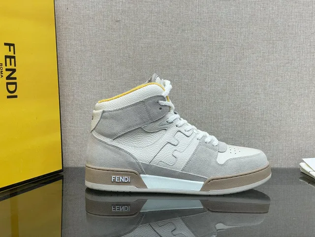 Fendi First أحذية رياضية رمادية صفراء عالية الخامة المختلطة نمط الحياة 6