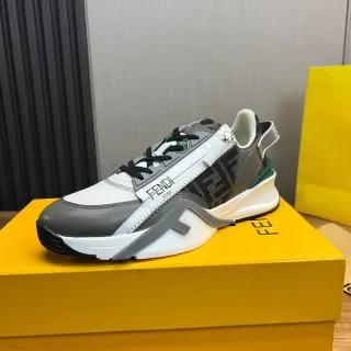 Fendi Run Away सफेद ग्रे असममित पट्टी साइड जिपर चंकी स्नीकर