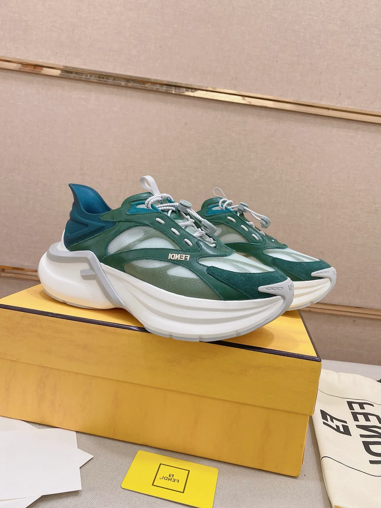 Fendi Runner Green Teal White Chunky Sneakers 5