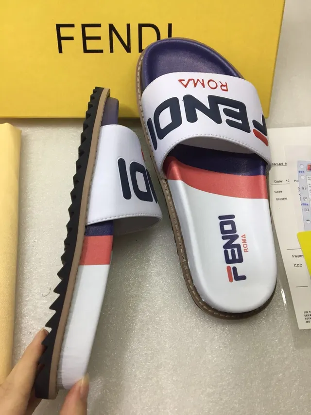 Fendi Slide सफेद नेवी लाल Logo-Print स्लिपर्स 2