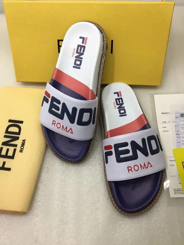 Fendi Slide सफेद नेवी लाल Logo-Print स्लिपर्स 5