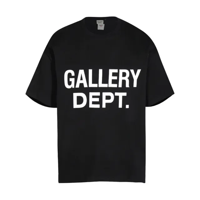 تي شيرت Gallery Dept أسود وأبيض بقصة أوفرسايز وطباعة حروف عريضة 7