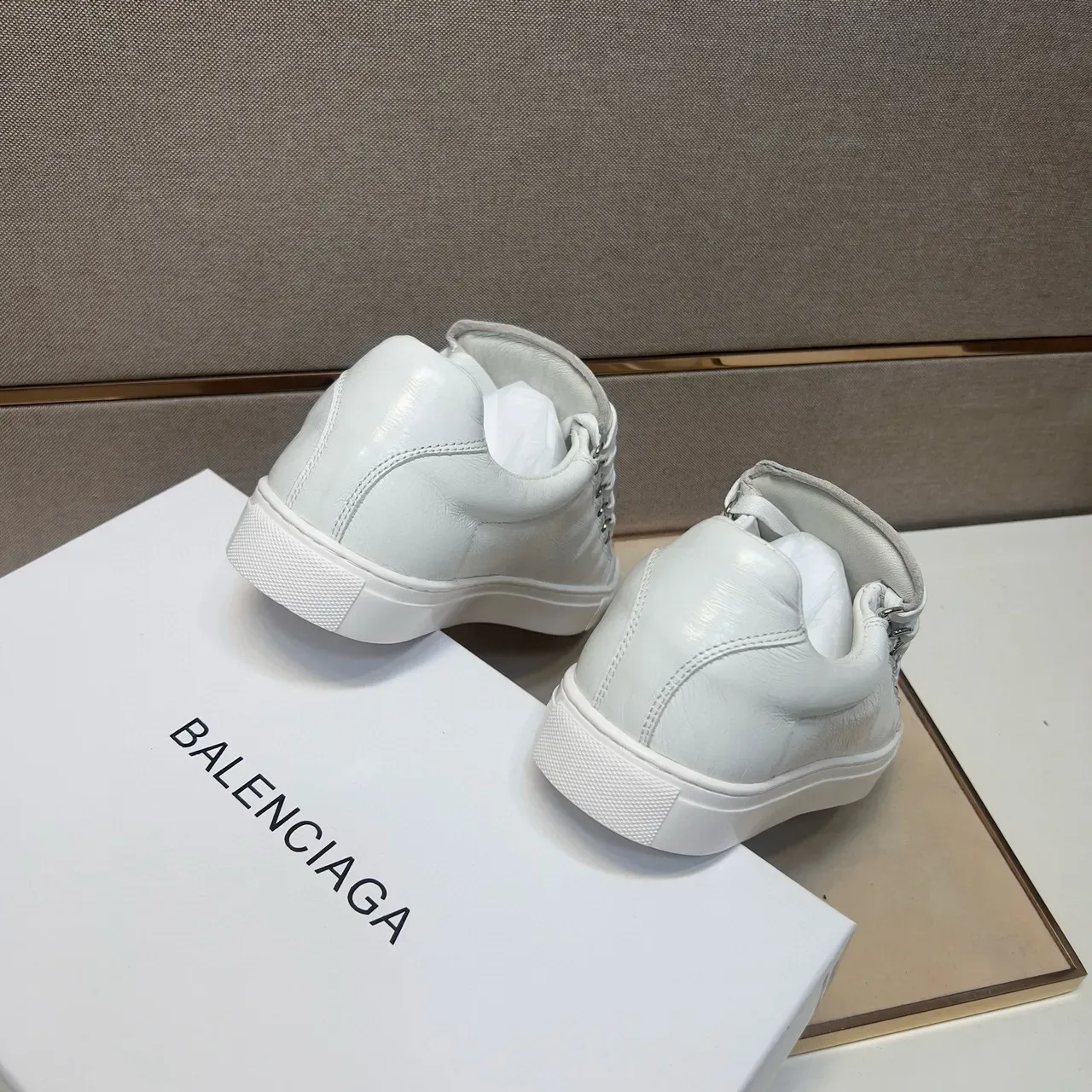 All-White Low-Top Crinkled Leather Sneaker 9