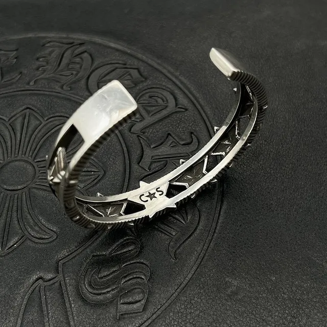 Antiqued Silver Star-Embossed Spiked Cuff Bracelet 6