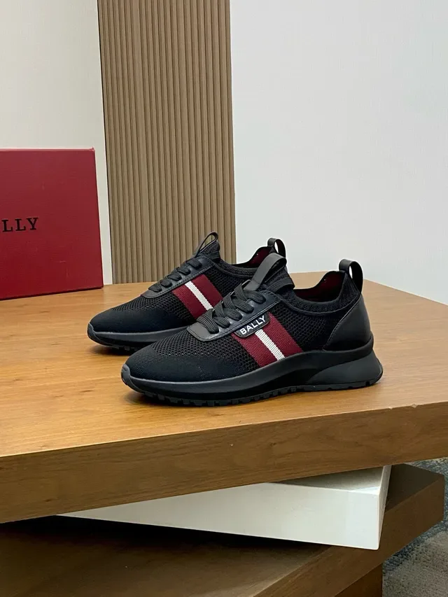 Bally Black Red Knit Mesh Upper Side Stripe Accent Sneakers 4
