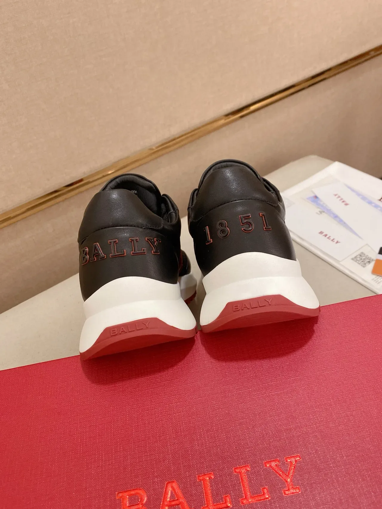 Bally Black Red Leather And Mesh Upper Striped Side Panel Sneakers 4