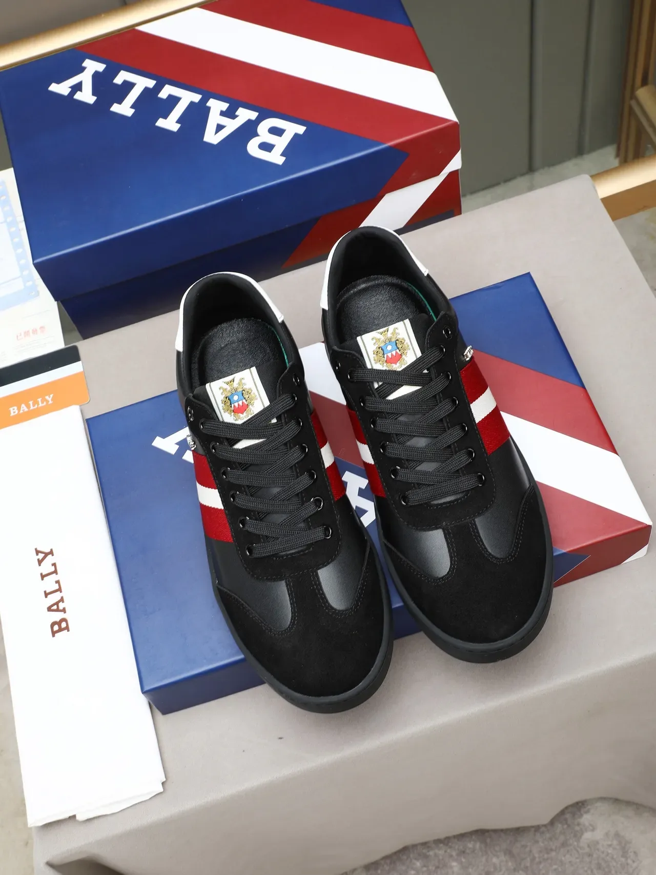 Bally Black Red Mixed-Material Upper Side Stripe Detail Lifestyle Sneakers 3