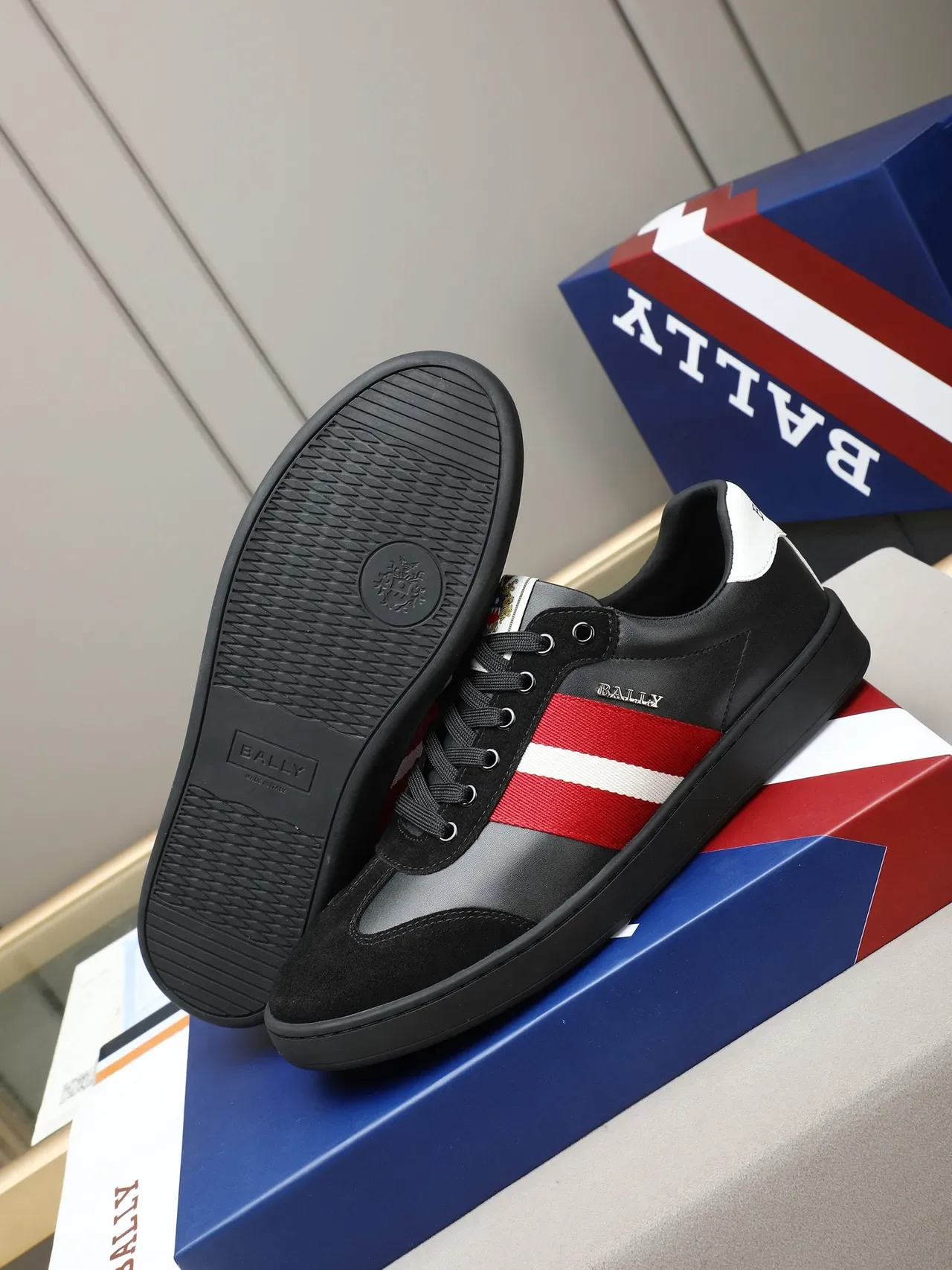 Bally Black Red Mixed-Material Upper Side Stripe Detail Lifestyle Sneakers 5