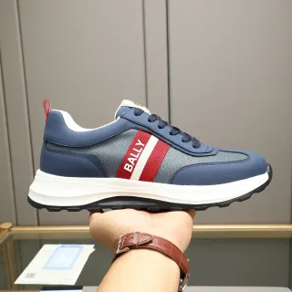 BALLY Navy Red Gray Mesh-Synthetic Upper Branded Side Stripe Sneakers
