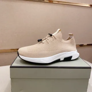 Beige Black Knit Sock-Fit Upper Toggle-Cord Closure Sneakers