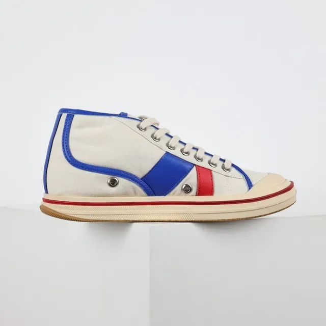Beige Blue High-Top Canvas Upper Sneakers 7