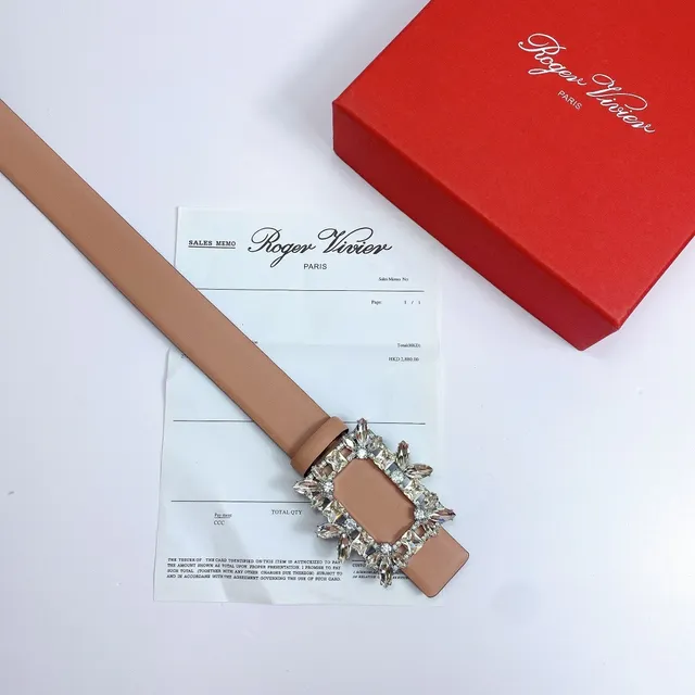 Beige Silver Narrow Strap Rectangular Crystal-Embellished Buckle Leather Belt 5