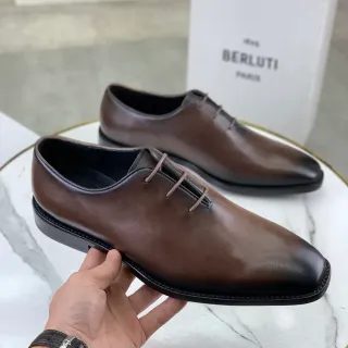 Berluti Brown Black Square-Toe Welted Construction Oxford Shoes