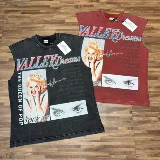 Black and Maroon Graphic-Print Distressed Sleeveless Vest Top